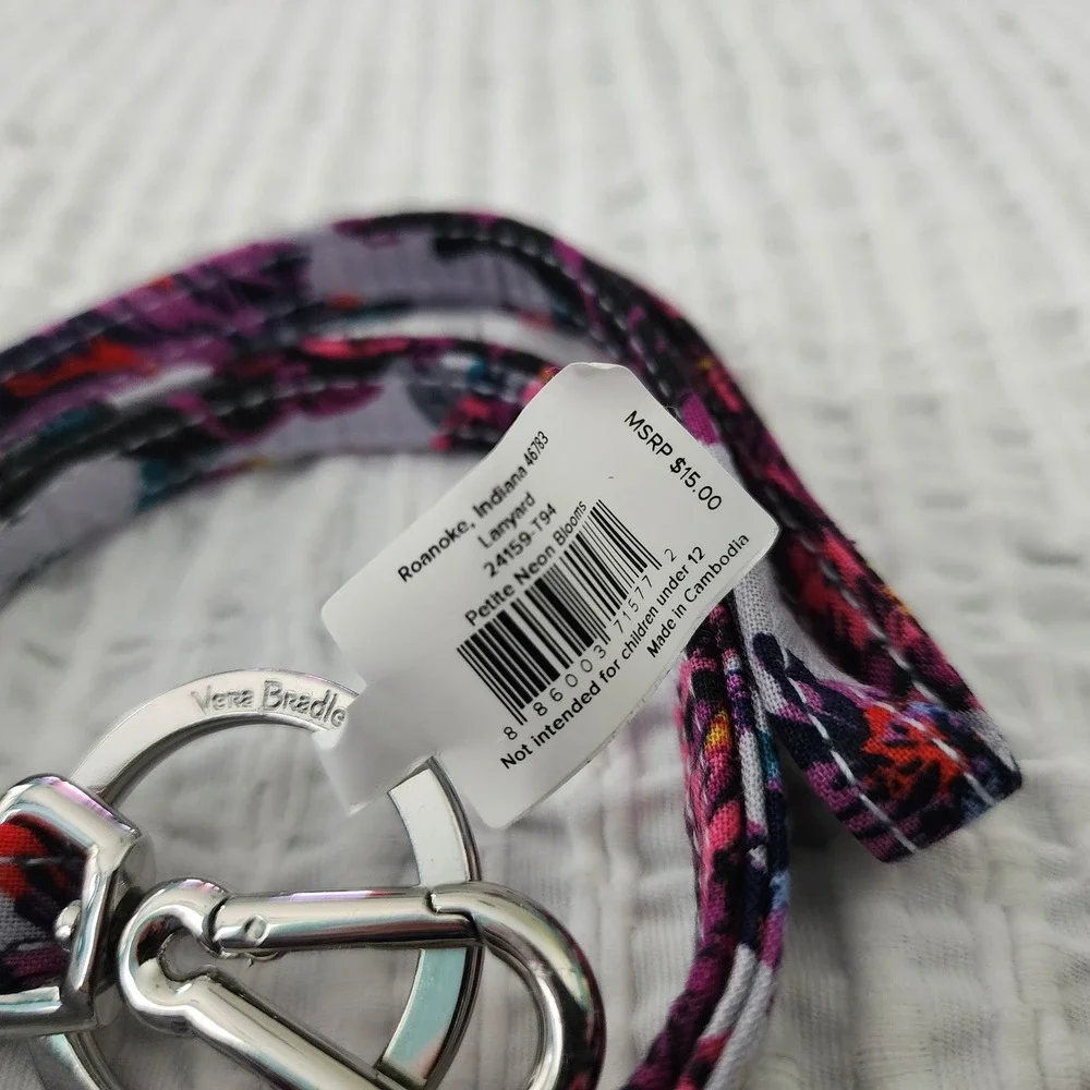 Vera Bradley Lanyard Petite Neon Blooms Floral Cotton Key ID 24159-T94 NEW